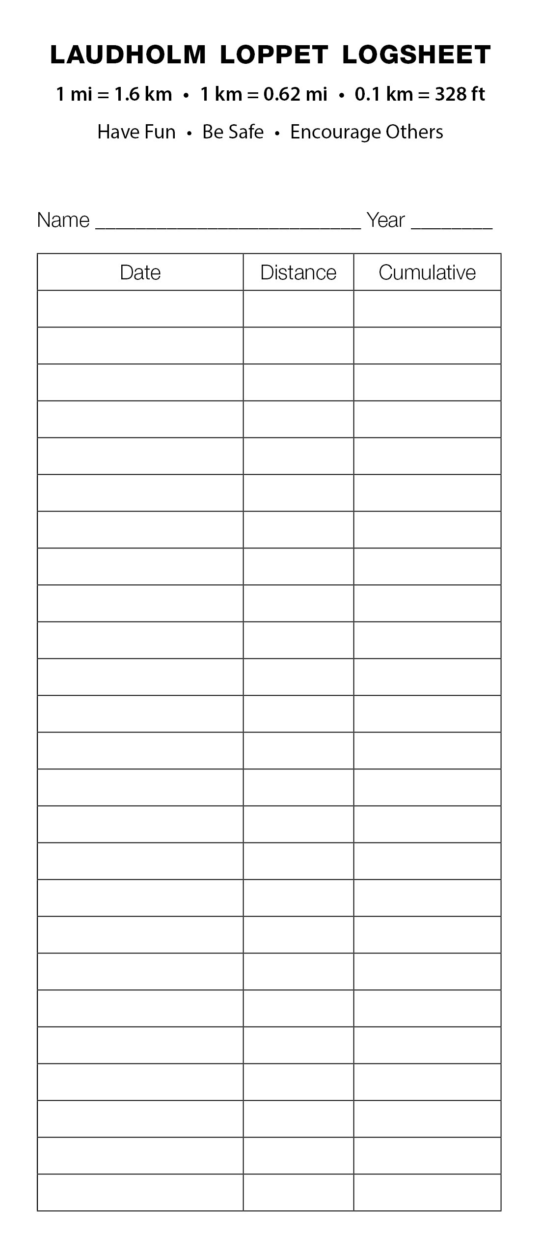 Laudholm Loppet Logsheet